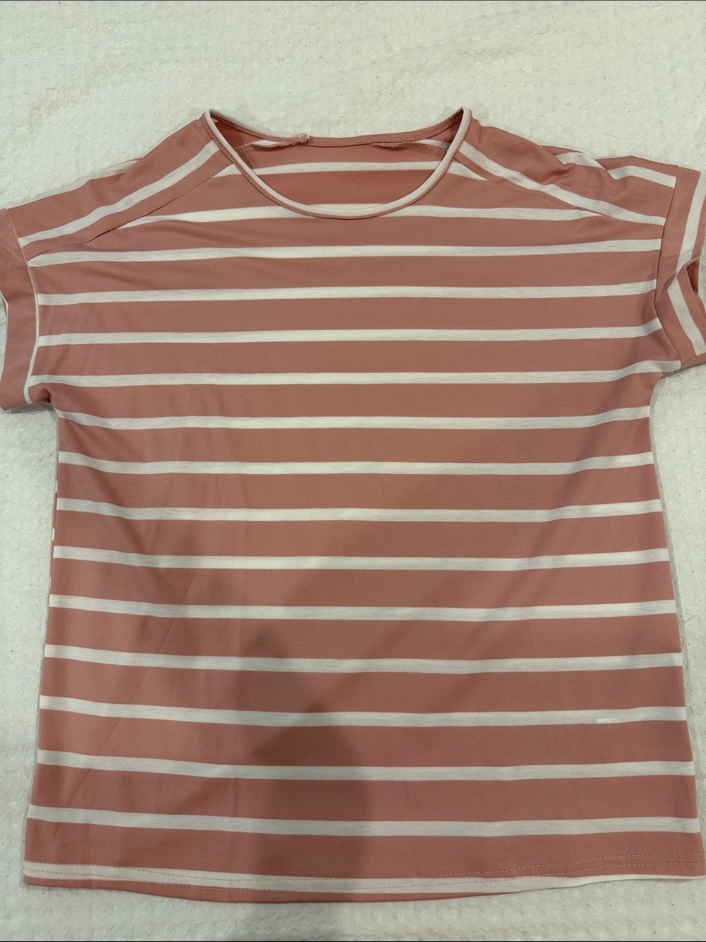 SHEIN Rose Pink and White Striped Short Sleeve Tee